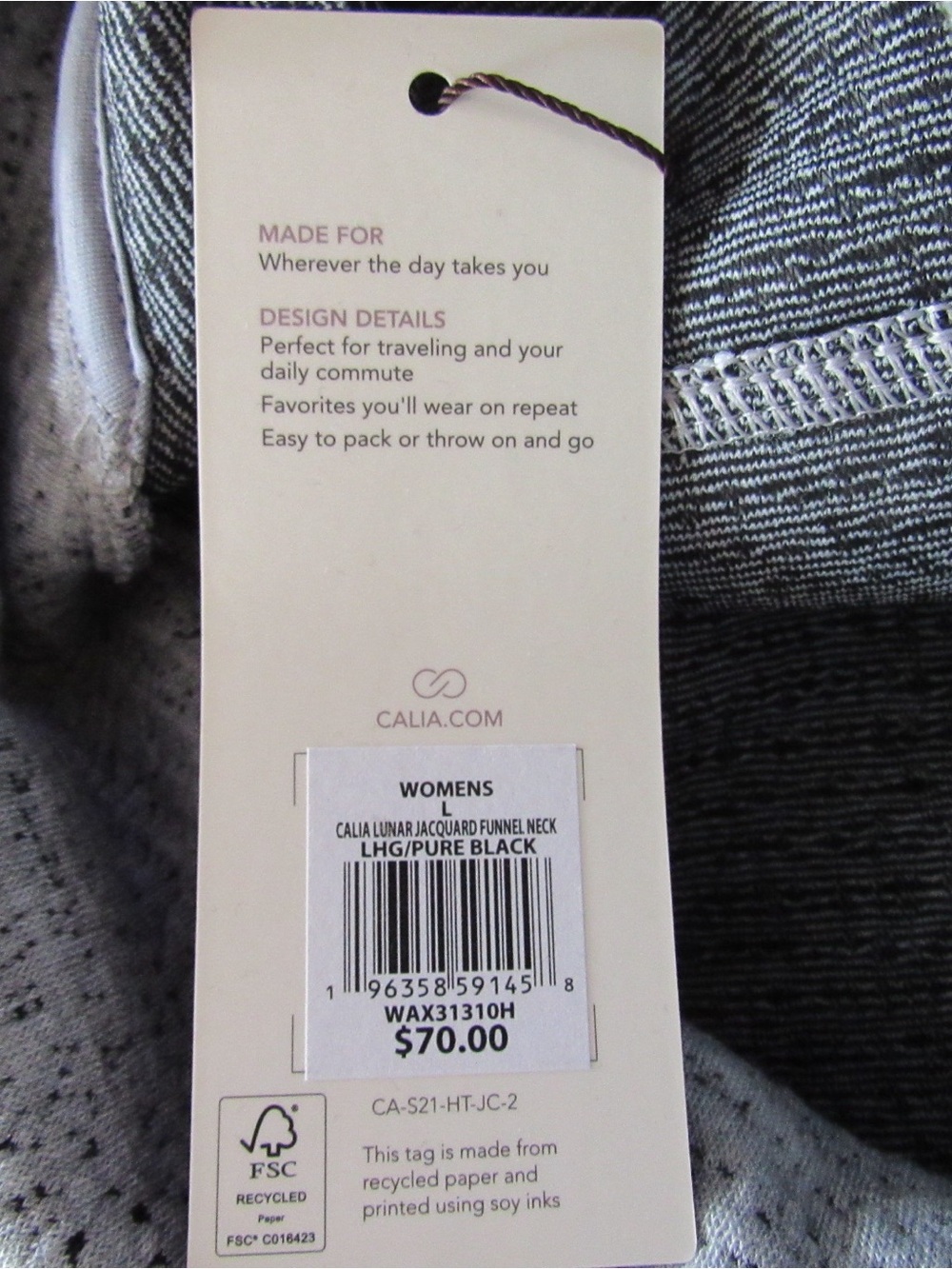 Calia Lunar Jacquard Funnel Neck Sweater Large Gray Comfort Travel Pullover - Picture 9 of 9